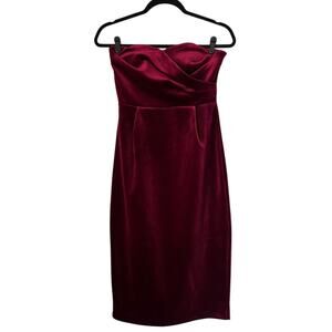 Express Dress Size Small Red Velvet Strapless Sweetheart Midi Sheath Prom Event